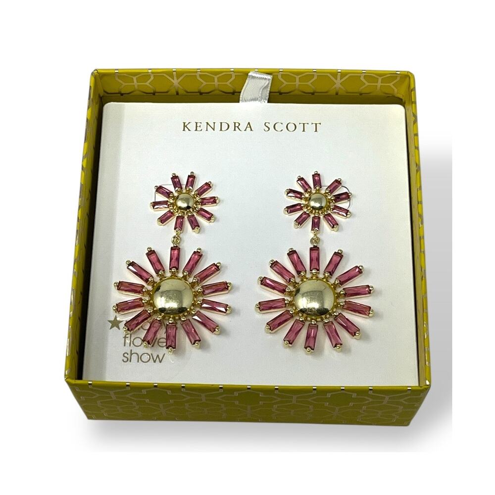 Kendra Scott Madison Flower Show Dangle Earrings Pink Gold NWT Boxed